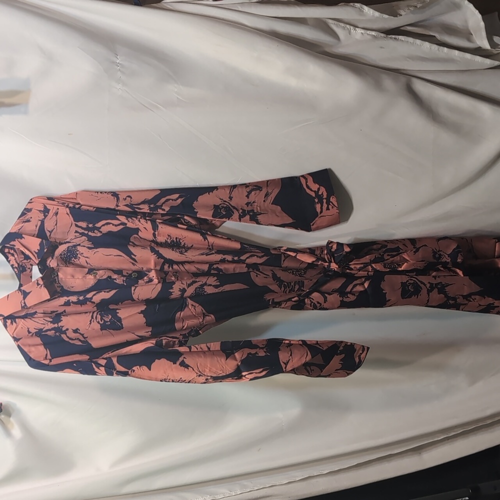 Pari Passu Long Floral Pink and Black Button Up Tie Waist Dress NWT Sz 18